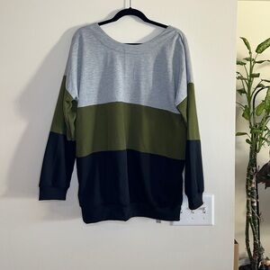 Color Block Long Sleeve Top - Gray, Olive, and Black